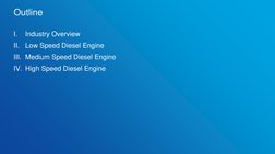 I.
Industry Overview
II.
Low Speed Diesel Engine
III. Medium Speed Diesel Engine
IV. High Speed Diesel Engine
Outline

