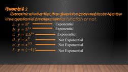 Example 2
Determine whether the given function represented by its equation 
is an exponential function or not.
 
Exponential