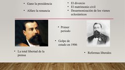 • Gano la presidencia 
• Alfaro la renuncia 
• Reformas liberales 
• El divorcio 
• El matrimonio civil 
• Desarmonización de