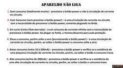 Aparelho não liga   
   1. Sem consumo (totalmente morto) – pressiona o botão power e não à circulação de corrente