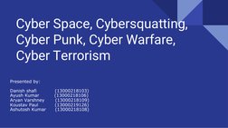 Cyber Space, Cybersquatting, 
Cyber Punk, Cyber Warfare, 
Cyber Terrorism
Presented by:
Danish shafi            (13000218103)