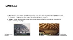 MATERIALS 
Steel : Steel is used for the space frames sustain more load and carry tones of weight. Now-a-days 
it sis used i