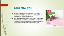 LA AMPOLLA DE CULTIVO DE CELULAS MADRE 
CONTIENE ACIDO HIALURONICO Y EXTRACTOS DE 
PLANTAS QUE HUMEDECEN LA PIEL. 
LA FORMU