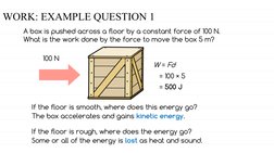 WORK: EXAMPLE QUESTION 1
A box is pushed across a floor by a constant force of 100 N. 
What is the work done by the force to
