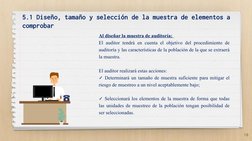 5.1 Diseño, tamaño y selección de la muestra de elementos a 
comprobar
Al diseñar la muestra de auditoría: 
El auditor tendrá