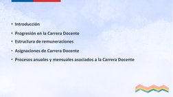 • Introducción
• Progresión en la Carrera Docente
• Asignaciones de Carrera Docente
• Procesos anuales y mensuales asociados