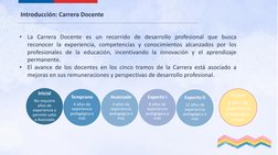 •
La Carrera Docente es un recorrido de desarrollo profesional que busca
reconocer la experiencia, competencias y conocimient