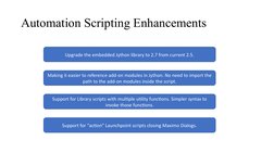 Automation Scripting Enhancements
Upgrade the embedded Jython library to 2.7 from current 2.5.
Making it easier to reference