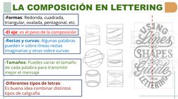 LA COMPOSICIÓN EN LETTERING
-Formas: Redonda, cuadrada, 
triangular, ovalada, pentagonal, etc.
-El eje: es el peso de la comp