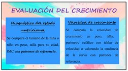 EVALUACIÓN DEL CRECIMIENTO
Diagnóstico del estado 
nutricional
Se compara el tamaño de la niña o 
niño en peso, talla para su