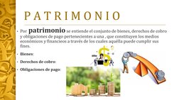 P A T R I M O N I O 
• Por patrimonio se entiende el conjunto de bienes, derechos de cobro 
y obligaciones de pago pertenecie