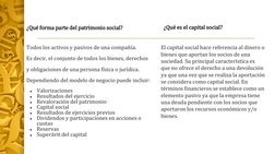 ¿Qué forma parte del patrimonio social?
Todos los activos y pasivos de una compañía. 
Es decir, el conjunto de todos los bien
