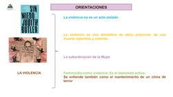 ORIENTACIONES
LA VIOLENCIA
Feminicidio como violencia. Es el asesinato activo.
Se entiende también como el mantenimiento de u