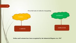 Powerful tools of collective bargaining
STRIKE
LOCKOUT
LABOUR
EMPLOYER
Strikes and Lockouts have been recognized by the Indus