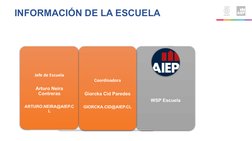 INFORMACIÓN DE LA ESCUELA
Jefe de Escuela
Arturo Neira 
Contreras
ARTURO.NEIRA@AIEP.C
L
WSP Escuela
Coordinadora
Giorcka Cid
