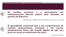 As
escolhas
amorosas
e
a
permanência
em
relacionamentos
danosos
podem
estar
baseadas
na
química do Esquema.
O aprendizado emo