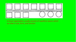 A linear organization usually consists of repetitive spaces which 
are alike in size, form, and function
