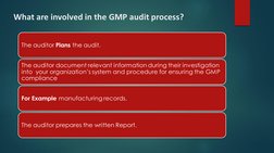 What are involved in the GMP audit process?
The auditor Plans the audit.
The auditor document relevant information during the