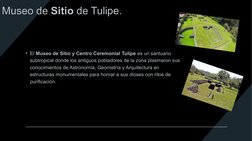 Museo de Sitio de Tulipe.
• El Museo de Sitio y Centro Ceremonial Tulipe es un santuario 
subtropical donde los antiguos pobl