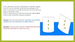 So far, stability has only been considered for a ship that is upright, 
where G is on the centerline and the ship floats upri