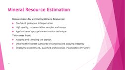 Mineral Resource Estimation
Requirements for estimating Mineral Resources:
Confident geological interpretation
High quality