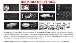 HISTORIA DEL FOREX
FOREX, es la combinación de dos palabras en inglés FOREIGN EXCHANGE que en español significa 
Cambio, Vent