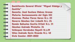 Bachillerato General Oficial “Miguel Hidalgo y 
Costilla” 
Docente: José Gustavo Chávez Arenas
Materia: Socioeconomía del Sig