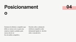 04
Posicionament
o
Estrutura de referência  competitiva que 
define as marcas com as quais uma  
empresa compete e, portanto,