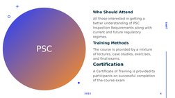 Who Should Attend
All those interested in getting a 
better understanding of PSC 
Inspection Requirements along with 
current
