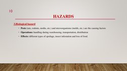 3.Biological hazard
• Pests (rats, rodents, moths, etc.) and microorganisms (molds, etc.) are the causing factors
• Operation