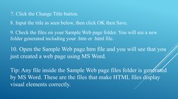 7. Click the Change Title button.
8. Input the title as seen below, then click OK then Save.
9. Check the files on your Sampl