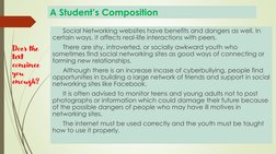 A Student’s Composition
Social Networking websites have benefits and dangers as well. In 
certain ways, it affects real-life