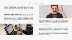 Automatización limitada: Para muchas empresas se hace
necesaria la funcionalidad de chatbot en esta App. Como te
mencioné ant