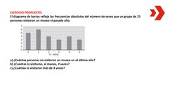 EJERCICIO PROPUESTO:
El diagrama de barras refleja las frecuencias absolutas del número de veces que un grupo de 25 
personas