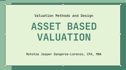 ASSET BASED 
VALUATION
Valuation Methods and Design
Retchie Jasper Dangeros-Lorenzo, CPA, MBA
