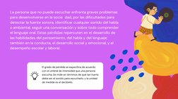 El grado de pérdida se especifica de acuerdo
con el umbral de intensidad que una persona
escucha. Se mide en términos de qué