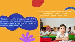 El desarrollo cognitivo se ve disminuido debido al
déficit informativo y a la falta de aprovechamiento
de sus experiencias,
