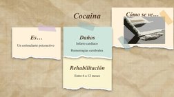 Cocaina
Un estimulante psicoactivo 
Entre 6 a 12 meses
Es…
Daños
Rehabilitación
Cómo se ve…
Infarto cardiaco
Hemorragias cere