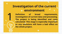 Investigation of the current 
environment
Definition 
of 
broad 
requirements, 
investigation of current data and process