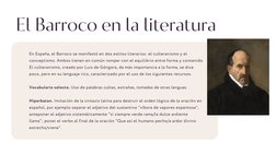 En España, el Barroco se manifestó en dos estilos literarios: el culteranismo y el
conceptismo. Ambos tienen en común romper