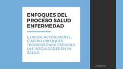 ENFOQUES DEL
PROCESO SALUD
ENFERMEDAD
EXISTEN, ACTUALMENTE,
CUATRO ENFOQUES
TEORICOS PARA EXPLICAR
LAS INEQUIDADES EN LA
SALU