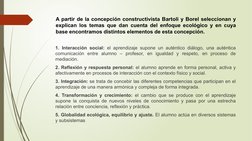 A partir de la concepción constructivista Bartoli y Borel seleccionan y 
explican los temas que dan cuenta del enfoque ecológ