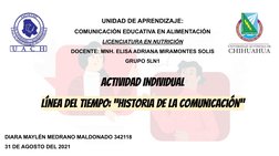 UNIDAD DE APRENDIZAJE:
COMUNICACIÓN EDUCATIVA EN ALIMENTACIÓN
LICENCIATURA EN NUTRICIÓN
DOCENTE: MNH. ELISA ADRIANA MIRAMONTE