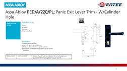 10
Assa Abloy PED/A/220/PL; Panic Exit Lever Trim - W/Cylinder 
Hole
