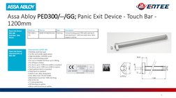 9
Assa Abloy PED300/--/GG; Panic Exit Device - Touch Bar -
1200mm
