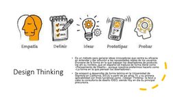 Design Thinking
•
Es un método para generar ideas innovadoras que centra su eficacia 
en entender y dar solución a las necesi