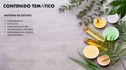 CONTENIDO TEM TICO
Á
MATERIAS DE ESTUDIO
FITOCOSMÉTICA
EXTRACTOS
ANATOMIA DE LA PIEL
TRATAMIENTOS CAPILARES
MONOGRAFIA D