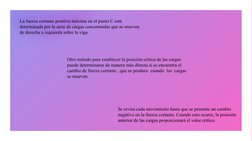 La fuerza cortante positiva máxima en el punto C está 
determinada por la serie de cargas concentradas que se mueven 
de dere