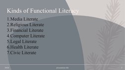 Kinds of Functional Literacy
20XX
presentation title
4
1.Media Literate
2.Religious Literate
3.Financial Literate
4.Computer