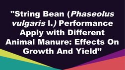 "String Bean (Phaseolus 
vulgaris l.) Performance 
Apply with Different 
Animal Manure: Effects On 
Growth And Yield’’
